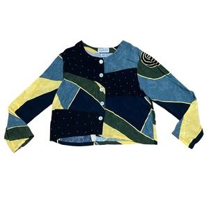 Key Lime Pie VTG Women's Lg Patchwork Button-Up Top Art to Wear Button Up Blouse